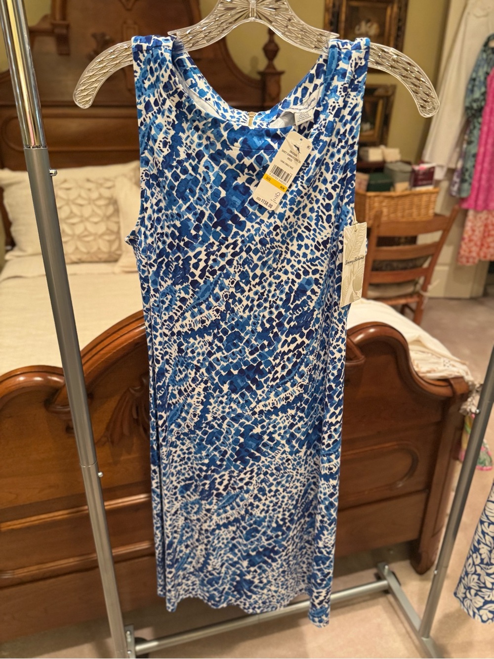 Tommy Bahama Blue & White Sleeveless Midi Dress